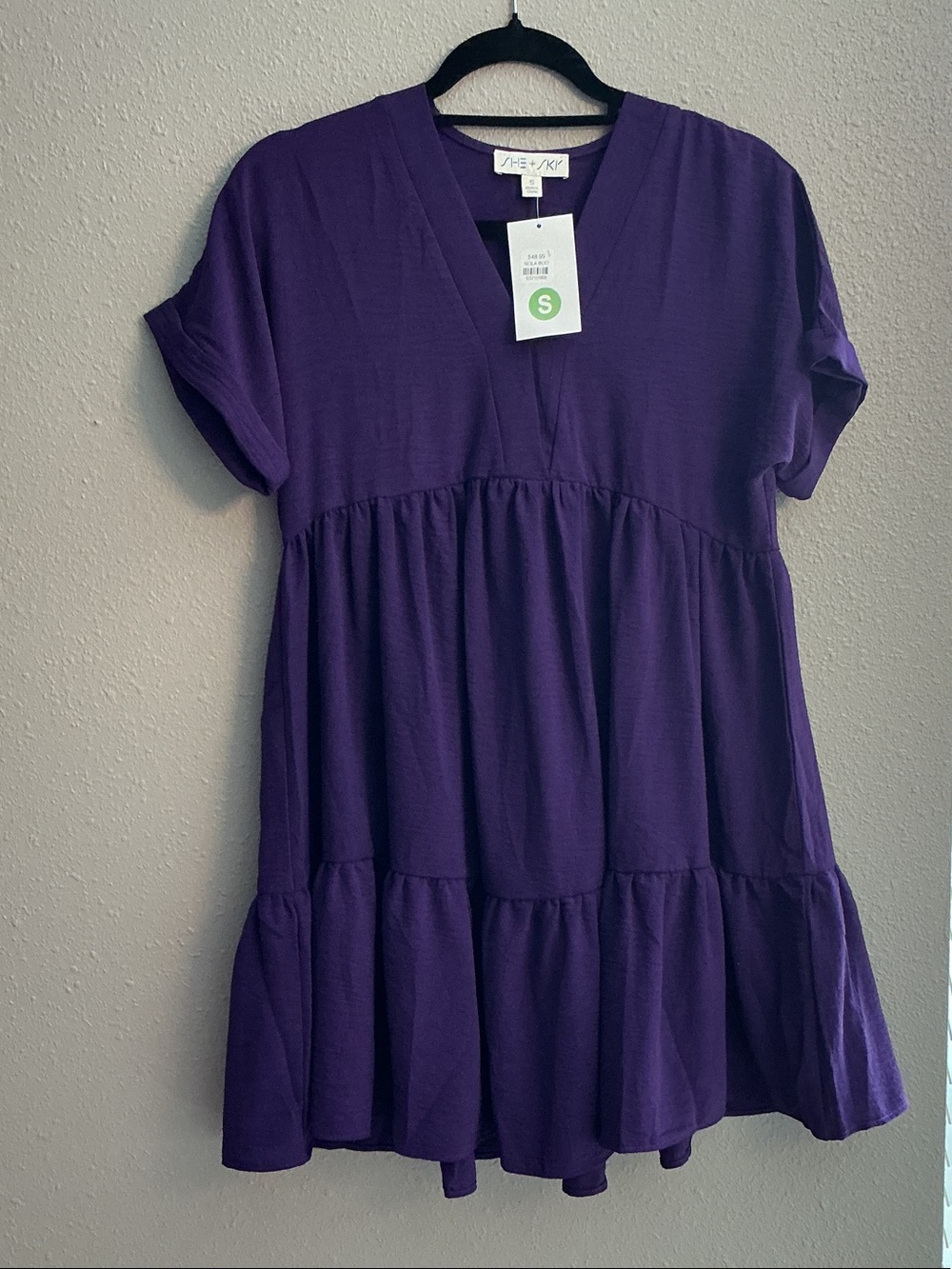 She + Sky Purple V-Neck Tiered Mini Dress